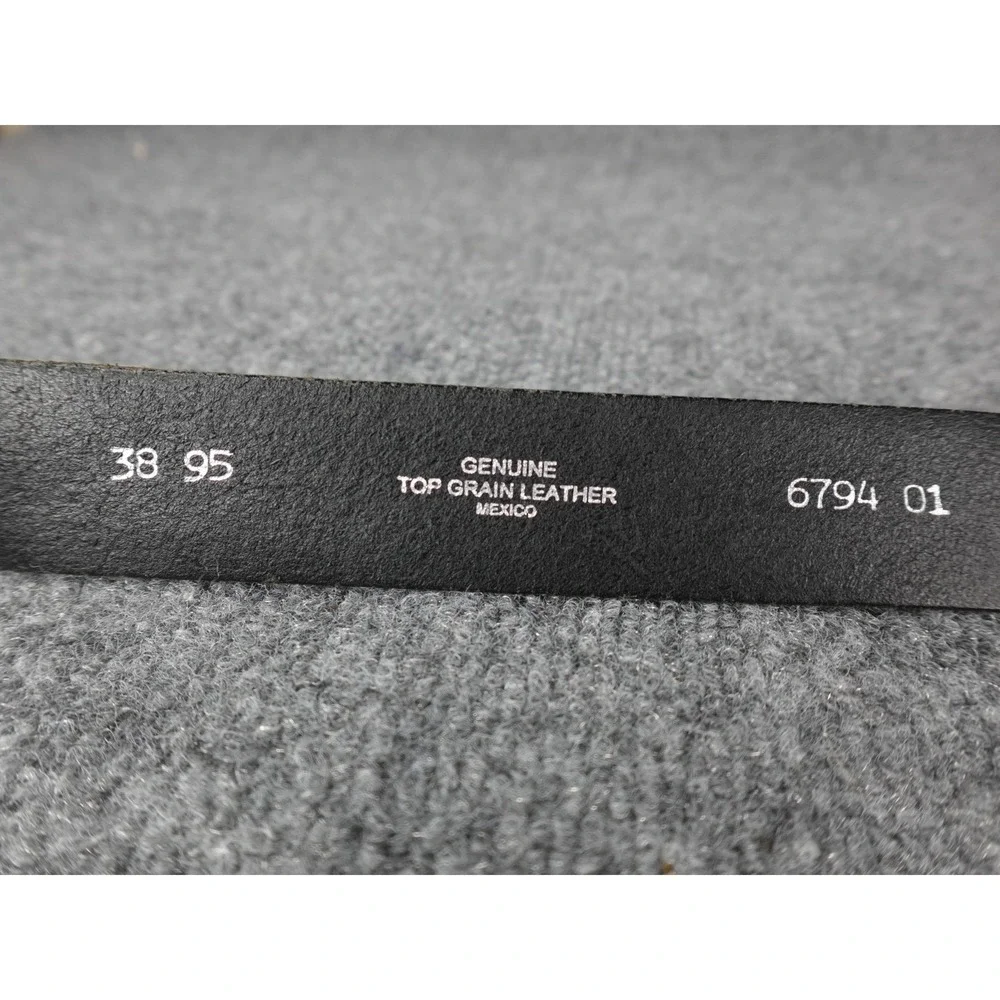 Genuine Top Grain Leather Belt Black Silver Buckle‎ Men's 38